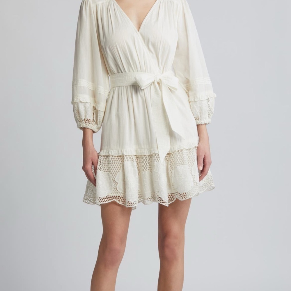 Cleobella Nordstrom women’s beige belted wrap eyelet detail dress size large